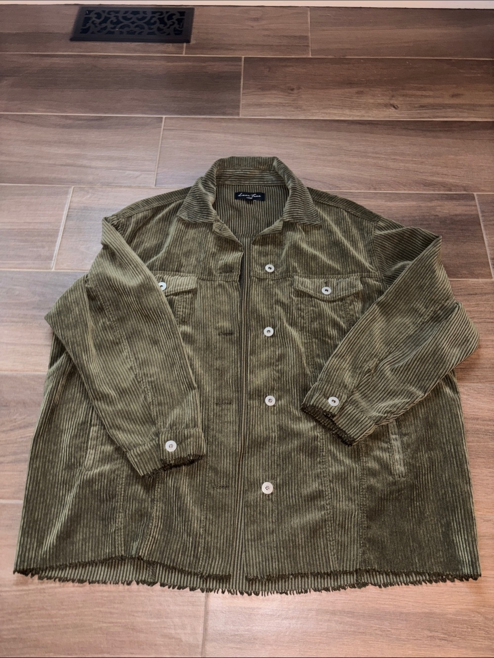 Olive Green Faux Corduroy Overshirt Jacket Shacket Outerwear